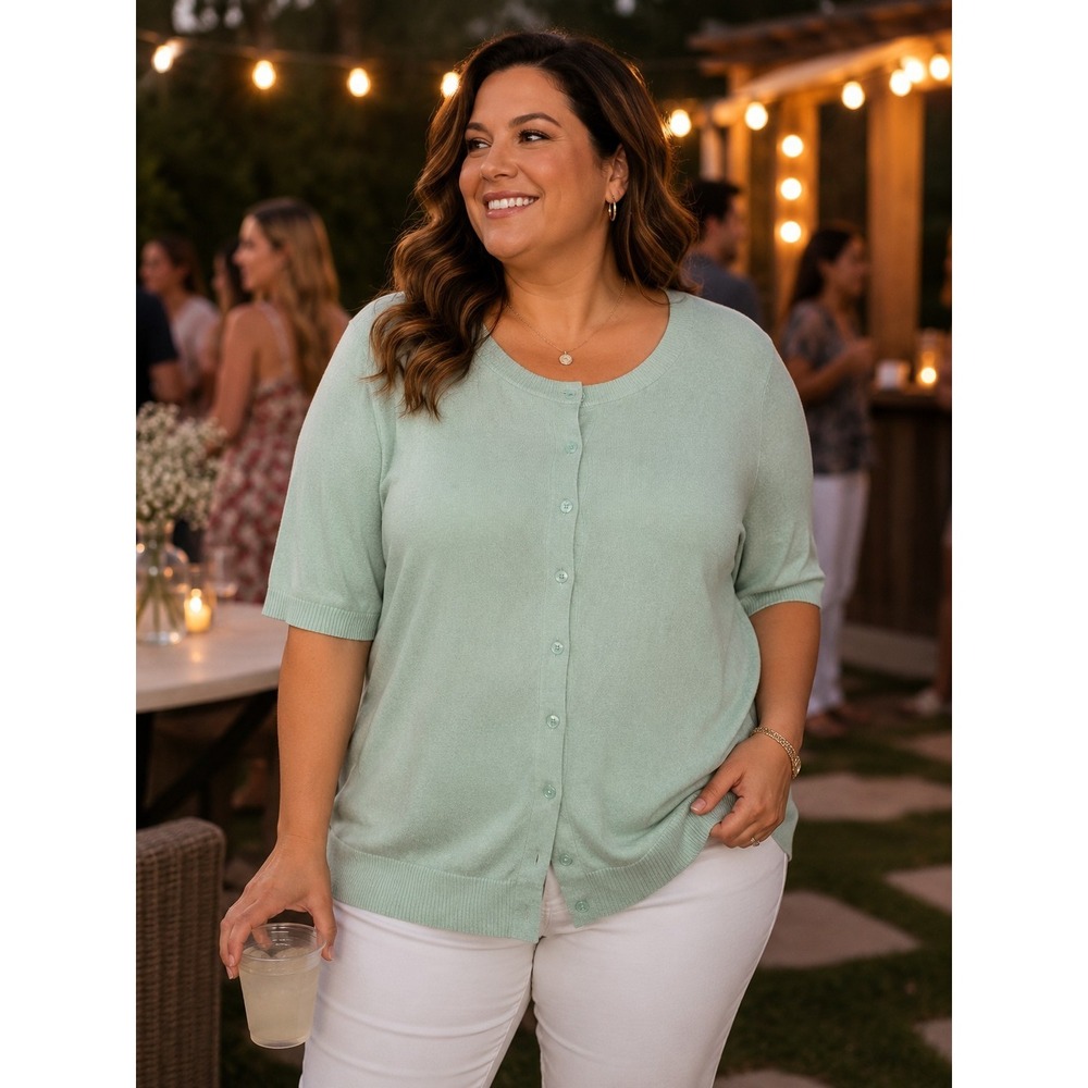 TORRID Women's Size 2X Mint Green Button Up Short Sleeve Blouse -2002